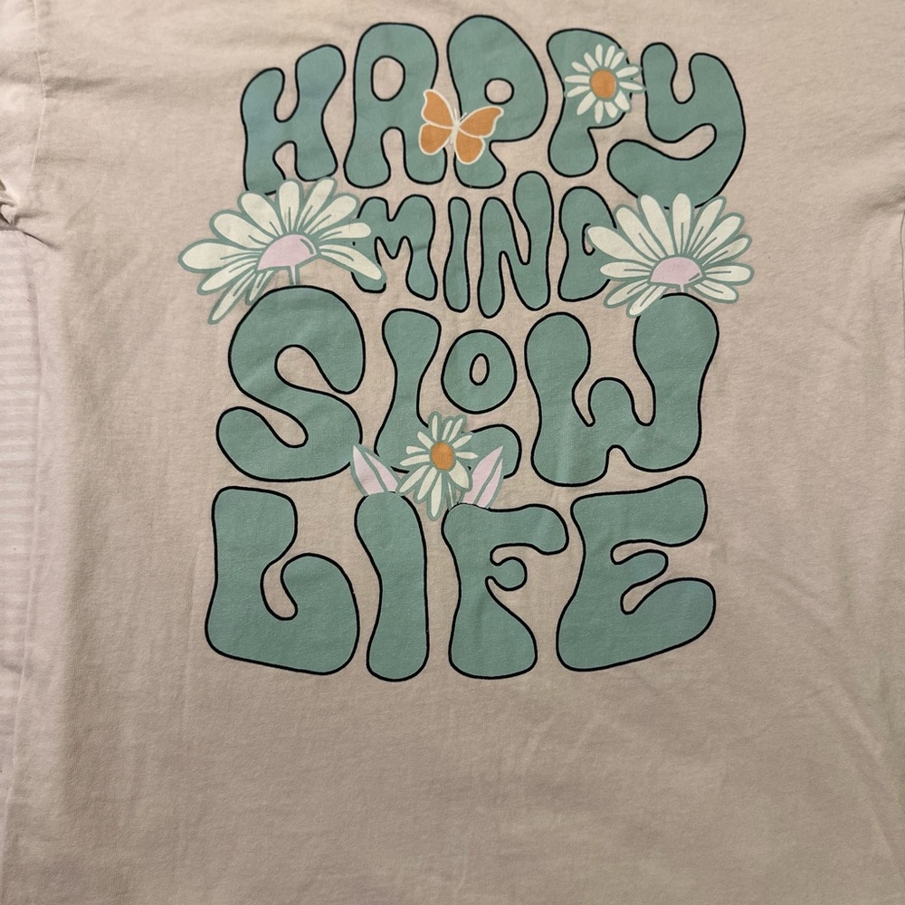 Zara Light Beige Graphic Tee with Mint Accent